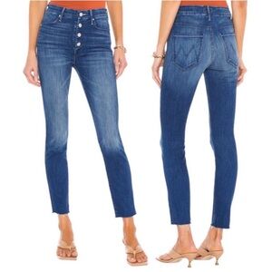 MOTHER The Pixie Ankle Fray Jeans In "Second Thyme Around" Blue Wash Button Fly